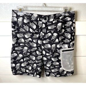 The North Face Boys L 14/16 High Class V Board Shorts Black‎ White All Over Logo